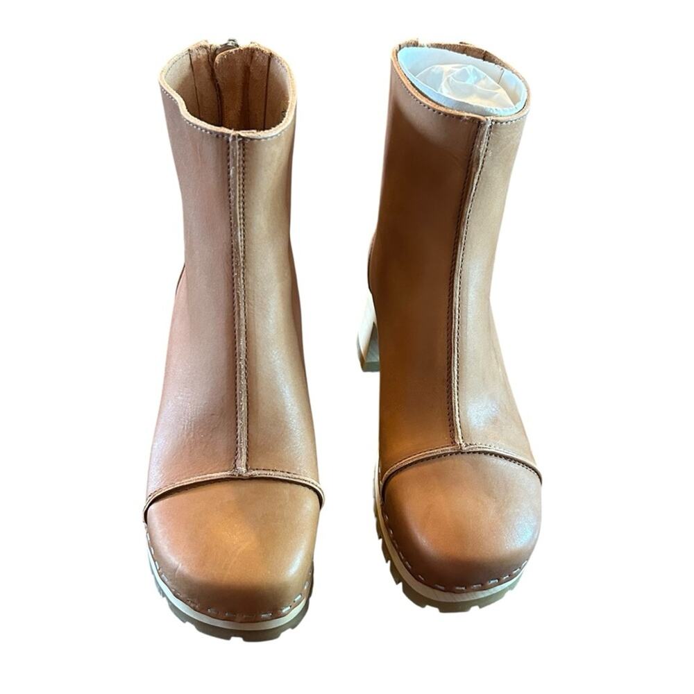 Swedish Hasbeens Stitchy Leather Ankle Boot Wood Clog Midsole NEW EU 36 US 6 - Picture 2 of 10